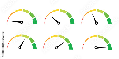 Speedometers icons set. Speed indicator symbol vector ilustration.