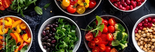 Assortment of Fresh Organic Vegetables and Fruits on Dark Background for Healthy Eating and Lifestyle