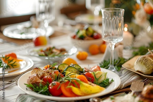 Beautifully Arranged Dinner Table with Variety of Delectable Dishes and Refreshing Beverages for Elegant Gathering or