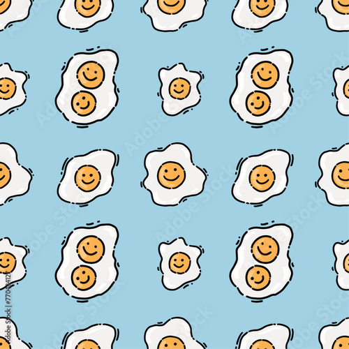 Fried eggs seamless pattern. Healthy nutritious breakfast.