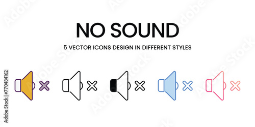 No Sound icons set in different style vector stock illustration
