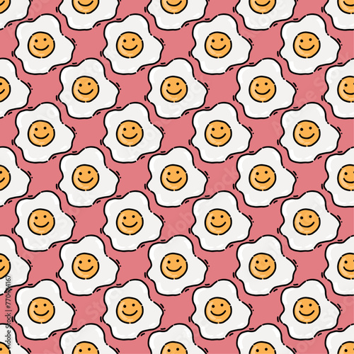 Fried eggs seamless pattern. Healthy nutritious breakfast