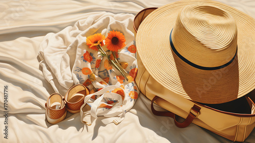 straw hat and sunglasses