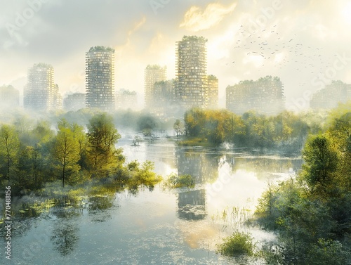 Urban futuristic and natural landscape, City Design concept