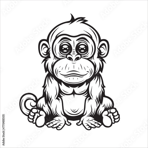 A vector illustration of a black and white Orangutan sitting

