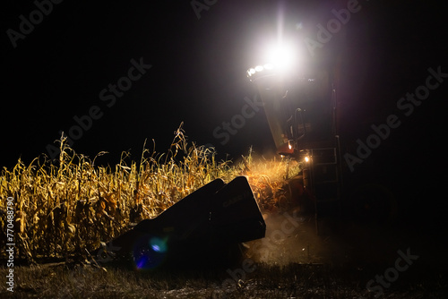 The combine harvests  at night © Dusan Kostic