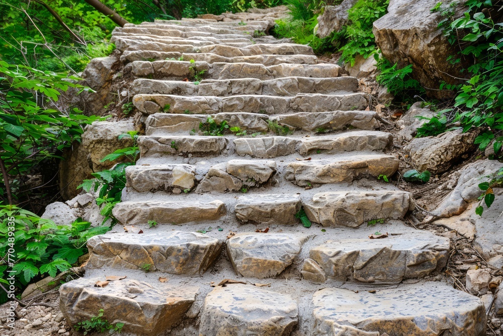 Ancient Stone Stairway in Lush Green Forest Setting Time worn Rocky Steps Amidst Nature's Tranquility Ancient Stone Stairway in Lush Green Forest Setting Time worn Rocky Steps Amidst Nature's Tranquility