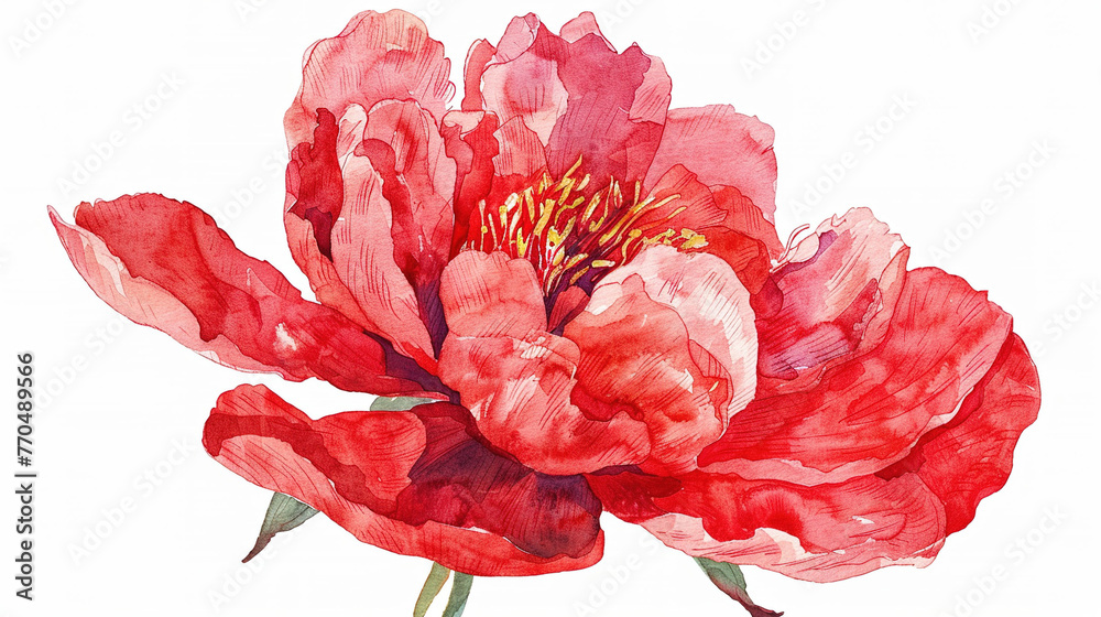 Watercolor red peony flower isolated on a white background, hand drawn chinese new year theme flower Watercolor red peony flower isolated on a white background, hand drawn chinese new year theme flower
