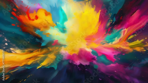 A fusion of bright colors exploding and colliding to form an abstract explosion of energy and life. photo