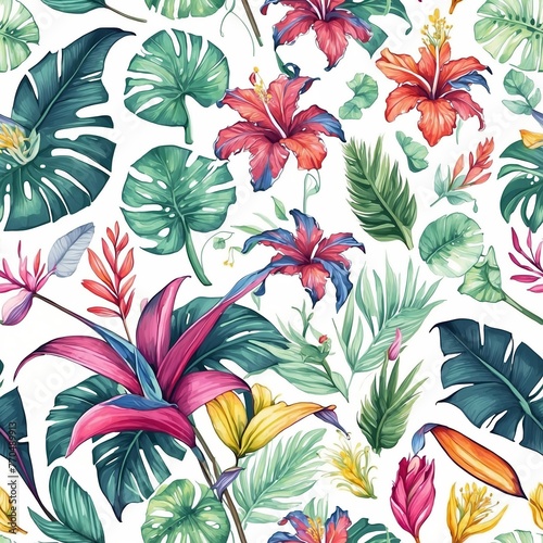 Seamless pattern of pastel water color flora