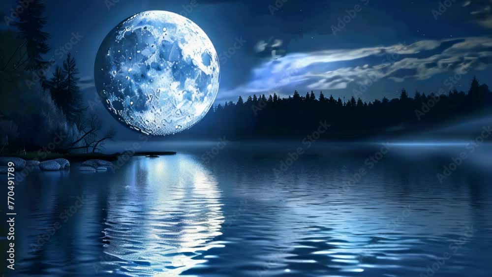 The full moon reflects on the lake's surface, shimmering in a silvery glow. The stillness of the water and the moonlight evoke a mystical atmosphere. The full moon reflects on the lake's surface, shimmering in a silvery glow. The stillness of the water and the moonlight evoke a mystical atmosphere.