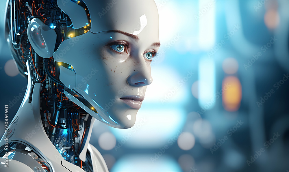 3d rendering humanoid robot in artificial intelligence concept with binary code background 3d rendering humanoid robot in artificial intelligence concept with binary code background
