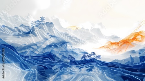 Chinese landscape ink illustration poster background