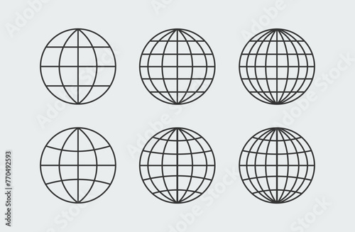 Earth Globe world icon set with outline style.
