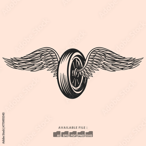 Simple Winged Motorcycle wheel in vintage style isolated