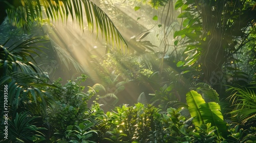 Morning light in beautiful jungle garden