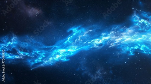 Blue glowing plasma curves in space, computer generated abstract illustration