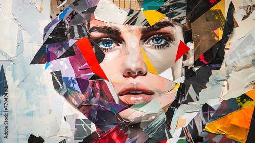Abstract collage in the style of works of modern art, portrait of a young woman.