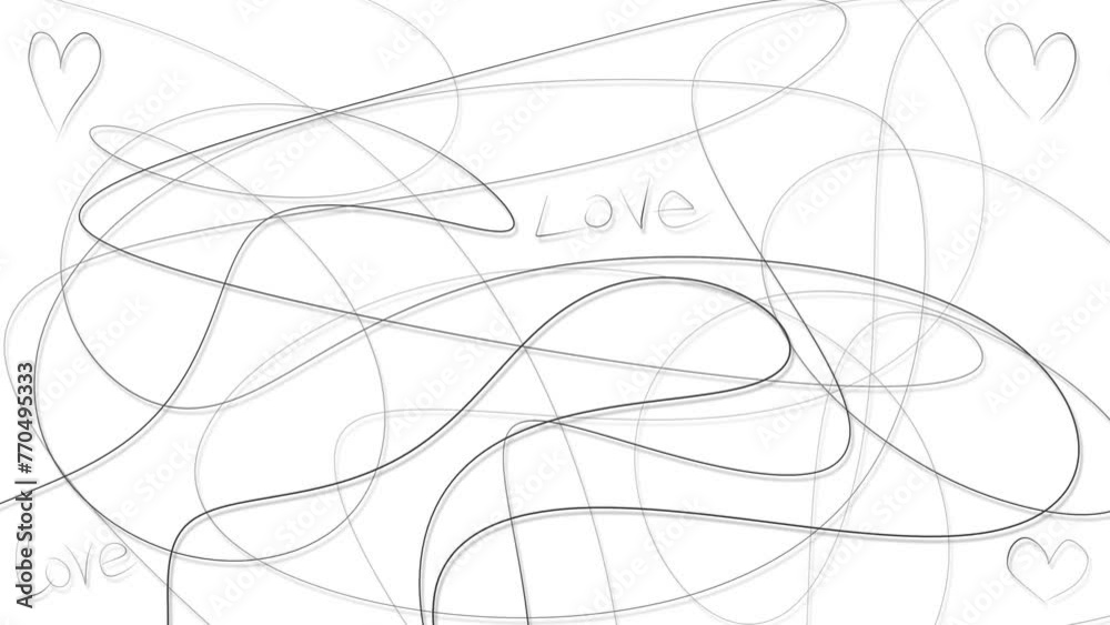 The romantic texture consists of thin lines, hearts and the word The romantic texture consists of thin lines, hearts and the word