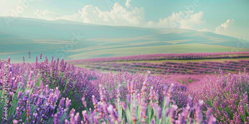 Purple lavender flower field in countryside. Banner of nature concept.