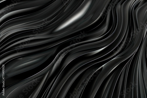 Abstract black background with shapes, waves and textured sheets