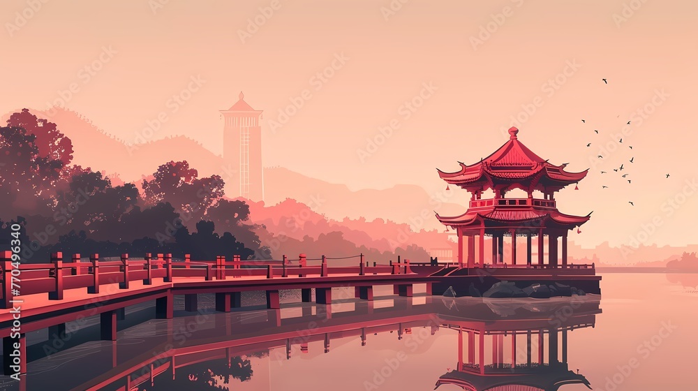 character design illustration of of the Chinese landscape poster background character design illustration of of the Chinese landscape poster background