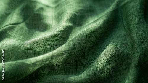 Macro texture of vibrant green fabric with intricate weaves and a subtle sheen.