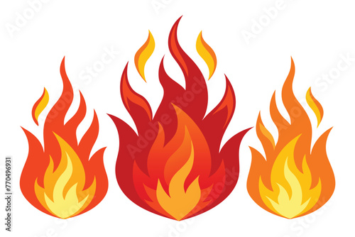Set of red and orange fire flame on white background
