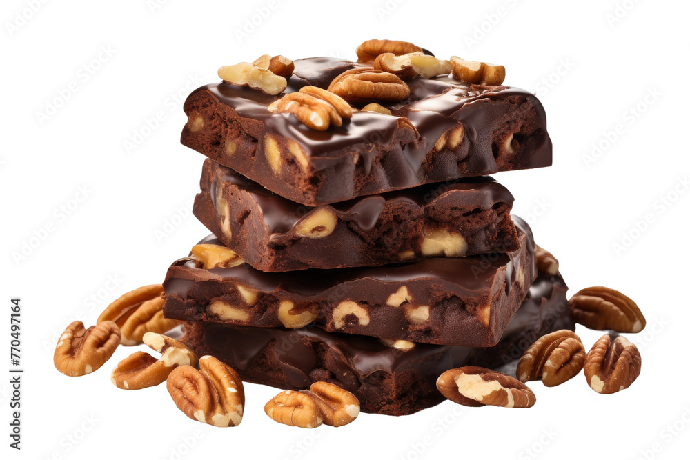 Stack of Brownies Topped With Nuts. On a White or Clear Surface PNG Transparent Background. Stack of Brownies Topped With Nuts. On a White or Clear Surface PNG Transparent Background.