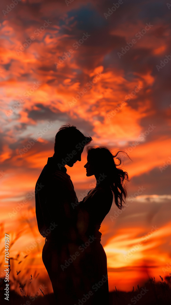 Silhouette of a couple at sunset