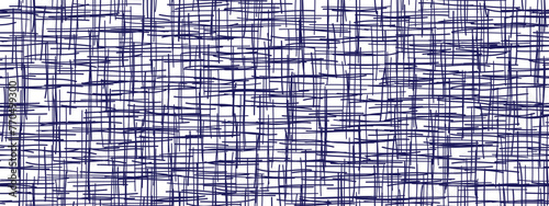 Blue pen ink crosshatch seamless pattern on white bg. Abstract texture with random lines. Vector illustration