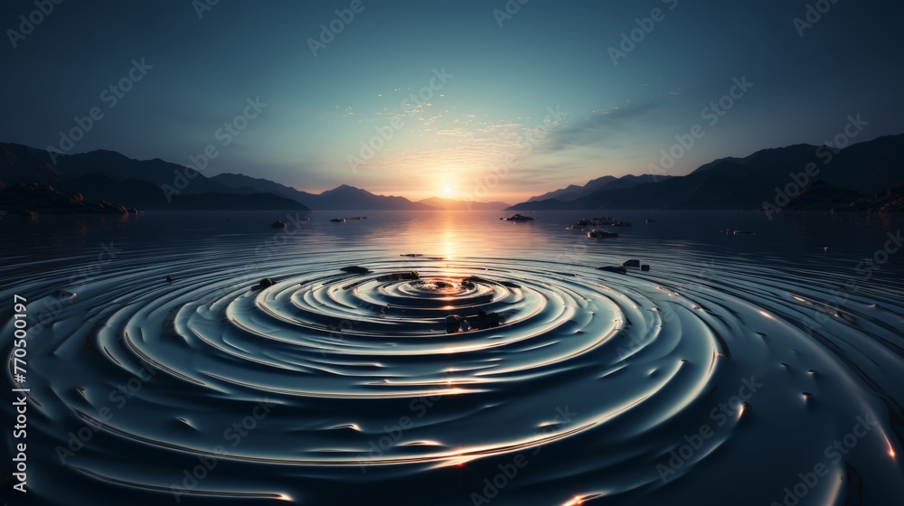 Fototapeta premium Panorama Water ripples from a drop of water in the dark. 