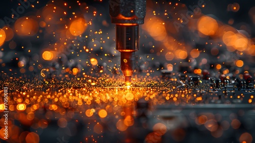 A close-up perspective of a soldering iron's heated tip, radiating with intense heat as it prepares to fuse electrical components.