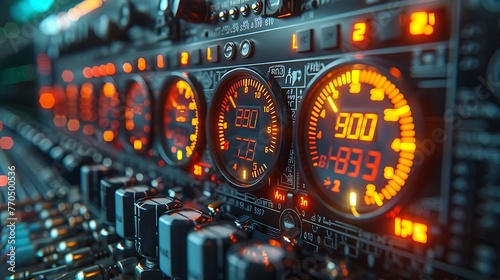 A close-up portrait of a digital multimeter's LCD display, with vibrant digits and crisp readouts conveying precision and accuracy. photo