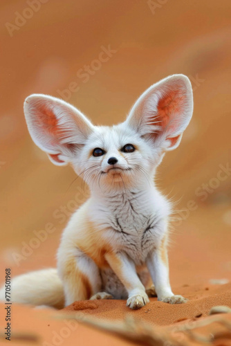A derpy fennec fox with a goofy expression and big  curious ears