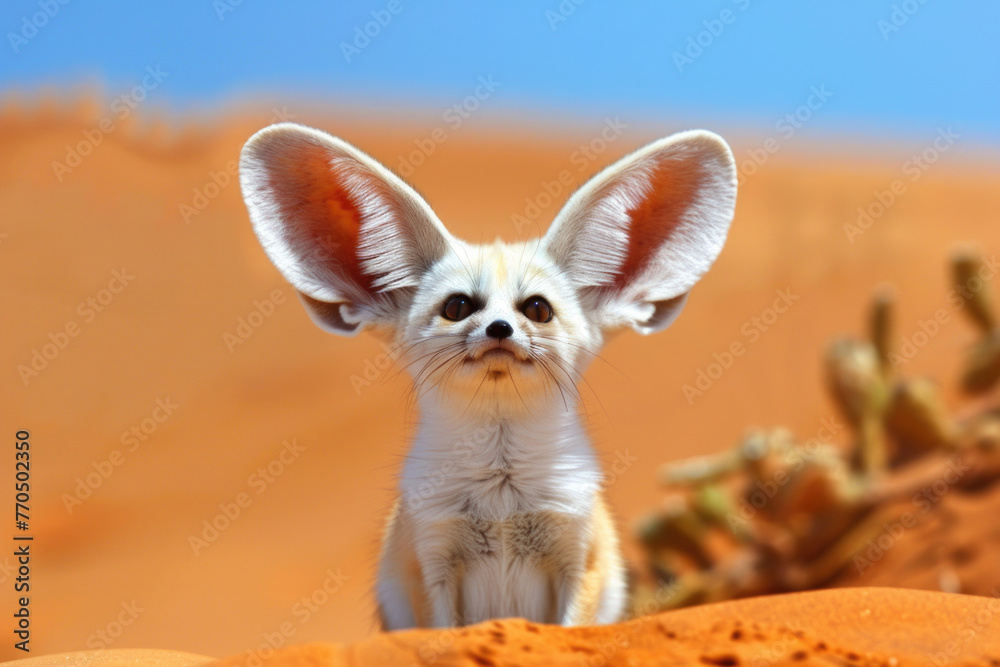 A derpy fennec fox with a goofy expression and big, curious ears