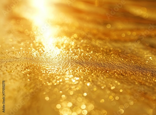Closeup of a shimmering gold foil on a wooden table