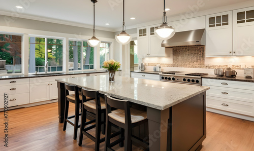 Front view of spacious splendid kitchen interior photo design