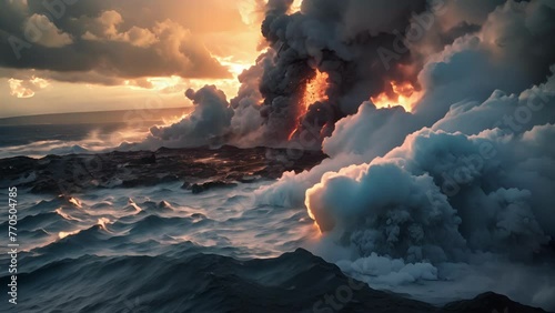 The intoxicating scent of sulfur fills the water as billowing clouds of ash and smoke rise from the depths a reminder of the raw power that lies beneath the surface. photo