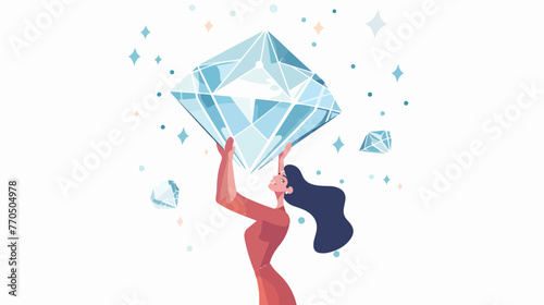 Woman lifting diamond luxury  flat vector isolated on