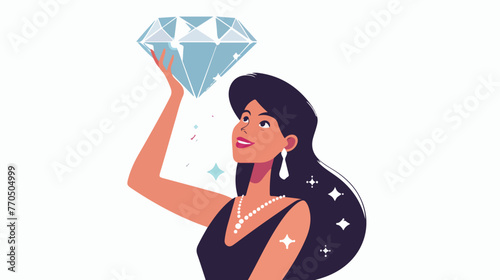 Woman lifting diamond luxury  flat vector isolated on