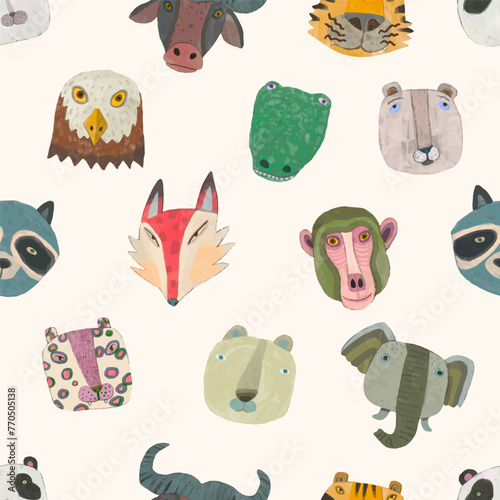 Animal wildlife seamless pattern. watercolor vector. © Jorm Sangsorn