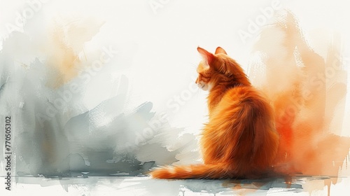 Abstract orange cat in watercolor style photo