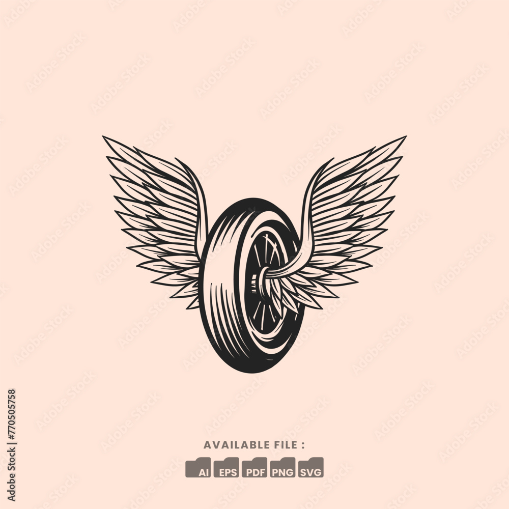 Obraz premium Simple Winged Motorcycle wheel in vintage style isolated