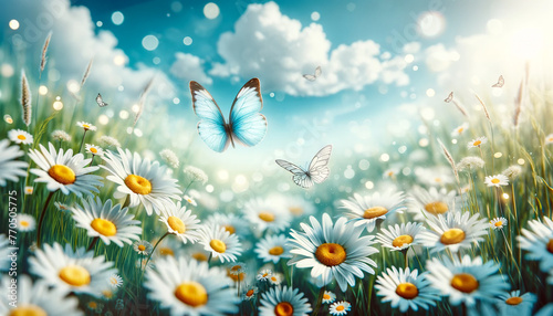 Spring Symphony  Butterflies and Daisies in Sunlit Bliss