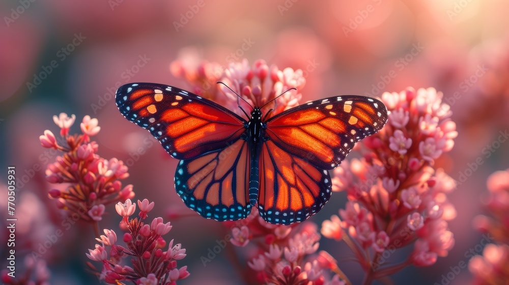 Obraz premium Monarch butterfly perched on pink flowers