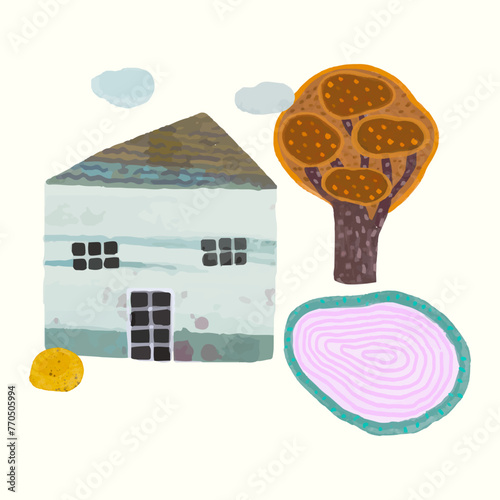 House and nature. watercolor vector illustration. © Jorm Sangsorn