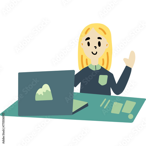 Doodle Vector Art EPS file 3000*3000 300dpi.  An illustration or depiction of a woman engaged in work or employment-related activities. 
