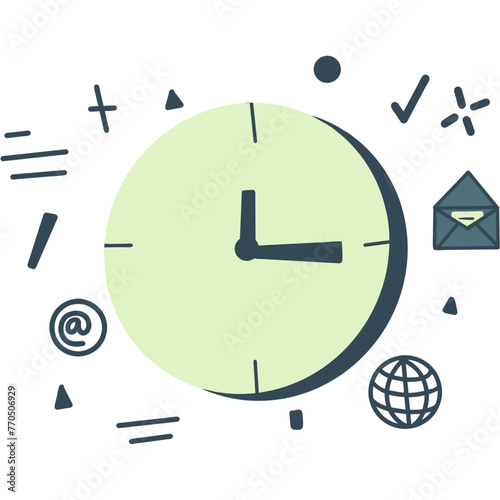 Doodle Vector Art EPS file 3000*3000 300dpi.  A device used to measure and display time, typically featuring hour, minute, and sometimes second hands. 
