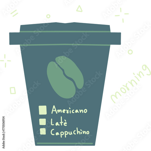 Doodle Vector Art EPS file 3000*3000 300dpi.  A disposable cup made of paper, commonly used for serving hot beverages such as coffee or tea. The cup often features a cardboard sleeve or insulating lay